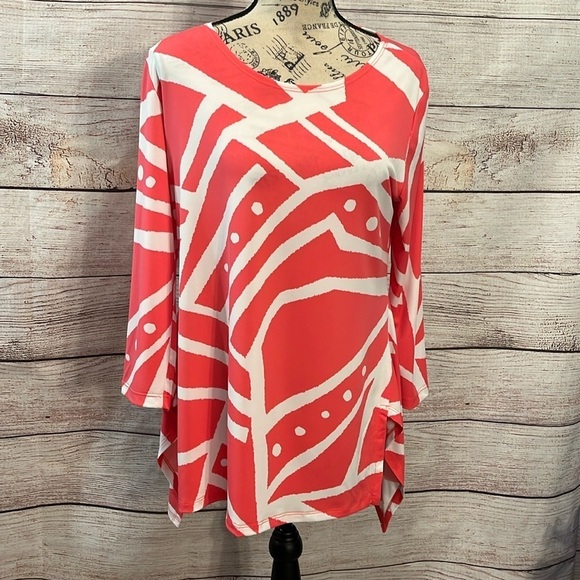 Clara Sun Woo Tunic Top Side Slits Size Small 3/4 Sleeves Hi-lo Hem - Picture 2 of 7